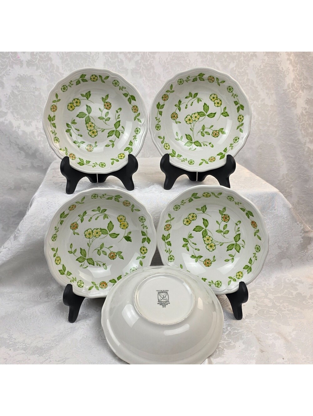 5 Vtg Sears Petite Flora Ironstone Soup Cereal Bowls 6.5" 1970's MCM JAPAN